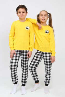 Пижама 91239 детская (джемпер, брюки) - желтый-черная клетка (Нл)
