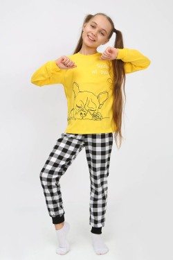 Пижама 92221 детская - желтый-черная клетка (Нл)