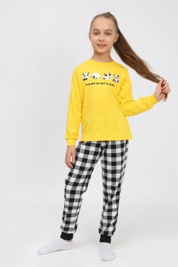Пижама 91236 детская (джемпер, брюки) - желтый-черная клетка (Нл)
