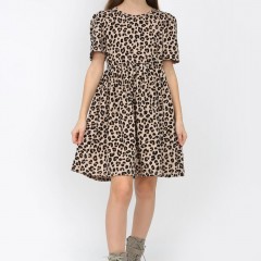 Платье Леопард короткий рукав-фонарик арт. ПЛ-372 - леопард (Нл)