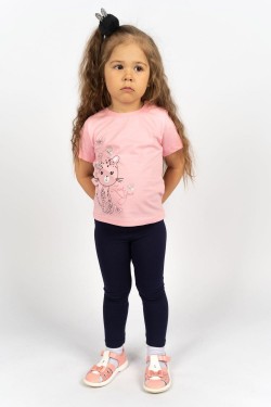 Комплект для девочки 41101 (футболка-лосины) - с.розовый-т.синий (Нл)