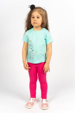 Комплект для девочки 41101 (футболка-лосины) - мятный-розовый (Нл)
