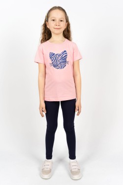 Комплект для девочки 41110 (футболка +лосины) - с.розовый-т.синий (Нл)