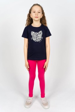 Комплект для девочки 41110 (футболка +лосины) - т.синий-розовый (Нл)