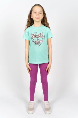 Комплект для девочки 41109 (футболка + лосины) - мятный-лиловый (Нл)