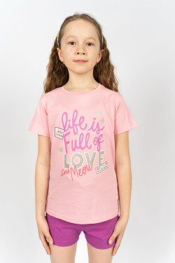 Комплект для девочки 41107 (футболка+ шорты) - с.розовый-лиловый (Нл)