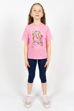 Комплект для девочки 41105 (футболка+ бриджи) - с.розовый-синий (Нл)