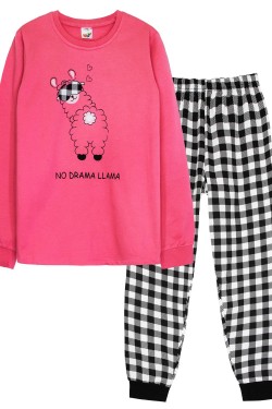 Пижама для девочки 91229 - розовый-черная клетка (Нл)