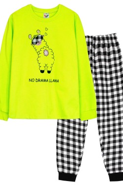 Пижама для девочки 91229 - салатовый-черная клетка (Нл)
