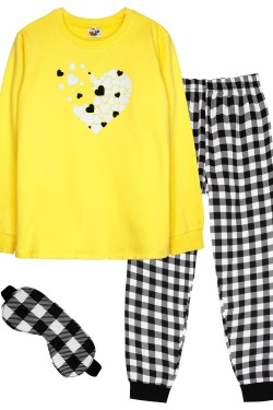 Пижама для девочки 91228 - желтый-черная клетка (Нл)