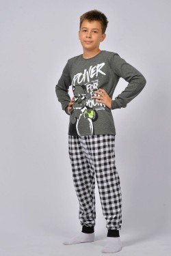 Пижама для мальчика 92213 - темно-серый меланж-черная клетка (Нл)