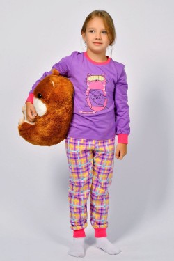 Пижама для девочки 91221 - сиреневый-розовая клетка (Нл)
