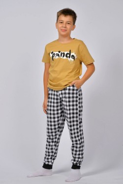 Пижама для мальчика 92212 - песочный-черная клетка (Нл)