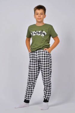 Пижама для мальчика 92212 - хаки-черная клетка (Нл)