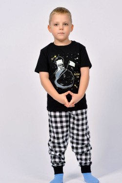 Пижама для мальчика 92210 - черный-черная клетка (Нл)