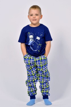 Пижама для мальчика 92210 - темно-синий-синяя клетка (Нл)