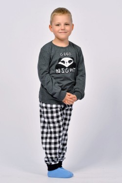 Пижама для мальчика 92207 - темно-серый меланж-черная клетка (Нл)