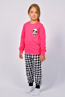 Пижама для девочки 91220 - ярко-розовый-черная клетка (Нл)
