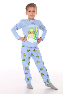 Пижама Кошка авокадо дл. рукав - светло-голубой (Нл)
