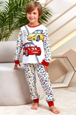 Пижама д-мал детская Juno AW21BJ634 O Sleepwear Boys - белый машинки (Нл)