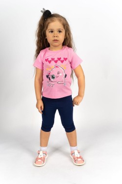 Комплект для девочки 4197 (футболка-бриджи) - с.розовый-синий (Нл)