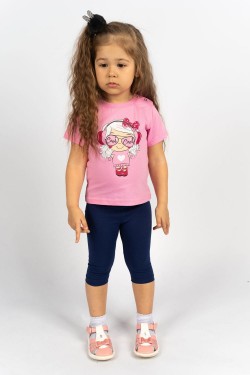 Комплект для девочки 4198 (футболка-бриджи) - с.розовый-синий (Нл)