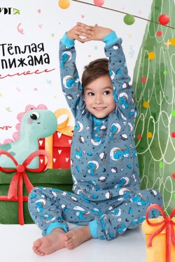 КосмоДино - детская пижама теплая - серый (Нл)