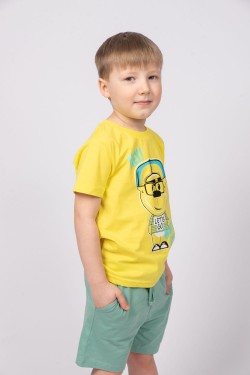 Комплект для мальчика (футболка и шорты) 42112 - желтый-шалфей (Нл)