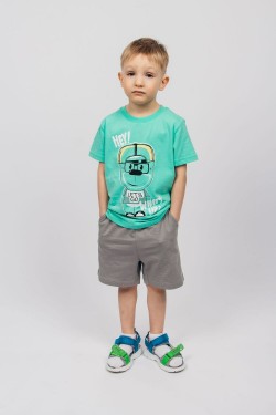 Комплект для мальчика (футболка и шорты) 42112 - ментол-серый (Нл)