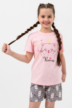 Пижама Малявка детская короткий рукав с шортами - розовый (Нл)