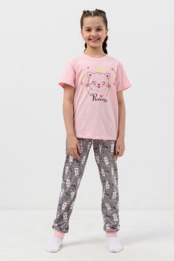 Пижама Королевишна детская короткий рукав с брюками - розовый (Нл)