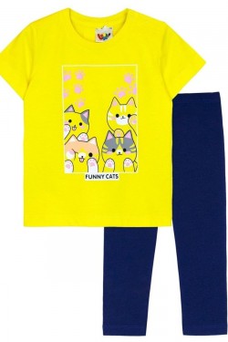 Комплект для девочки (футболка+лосины) 41135 - желтый-т.синий (Нл)