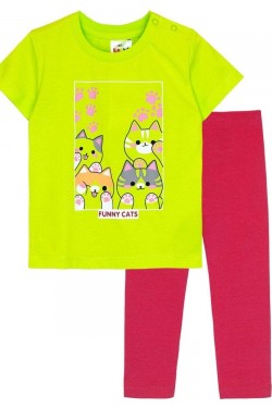 Комплект для девочки (футболка+лосины) 41135 - салатовый-малиновый (Нл)