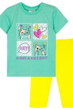 Комплект для девочки (футболка+бриджи) 41134 - ментол-желтый (Нл)