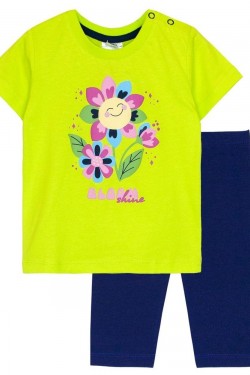 Комплект для девочки (футболка+бриджи) 41132 - салатовый-т.синий (Нл)
