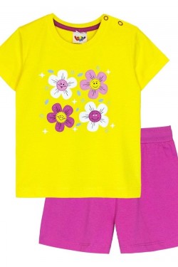 Комплект для девочки (футболка+шорты) 41131 - желтый-фуксия (Нл)