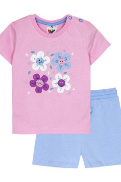 Комплект для девочки (футболка+шорты) 41131 - нежно-розовый-нежно-голубой (Нл)