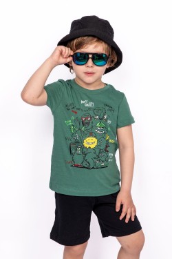 Комплект для мальчика (джемпер кор.рукав+шорты) 0421 - зеленый (Нл)
