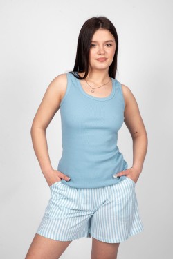 Пижама женская (майка+шорты) 0931 - голубая полоса (Нл)