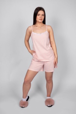 Пижама женская майка шорты 0930 - розовая полоска (Нл)