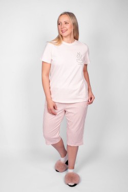 Пижама женская (футболка+капри) 0937 - розовая полоска (Нл)