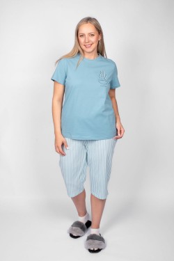 Пижама женская (футболка+капри) 0937 - голубая полоска (Нл)