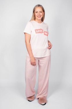 Пижама женская футболка+брюки 0933 - розовая полоска (Нл)