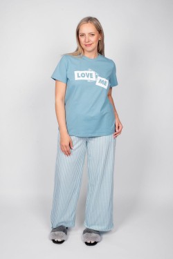 Пижама женская футболка+брюки 0933 - голубая полоска (Нл)