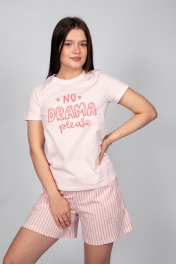 Пижама женская футболка+шорты 0932 - розовая полоска (Нл)
