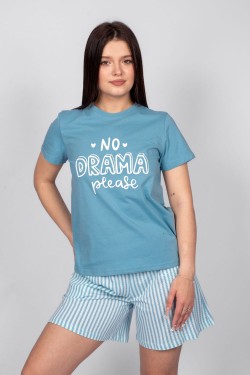 Пижама женская футболка+шорты 0932 - голубая полоска (Нл)