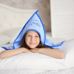 Махровое полотенце - уголок Дельфин разм 90х90 см - голубой (Нл)