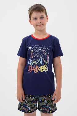 Пижама Игроман детская короткий рукав с шортами - темно-синий (Нл)
