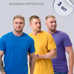 Набор 8471 футболка мужская (в упак. 3 шт) - бирюзовый, горчичный, фиолетовый (Нл)
