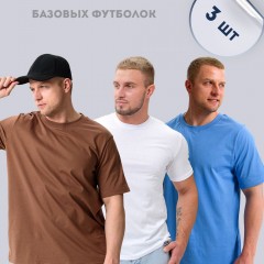 Набор 8471 футболка мужская (в упак. 3 шт) - белый, голубой, мокко (Нл)